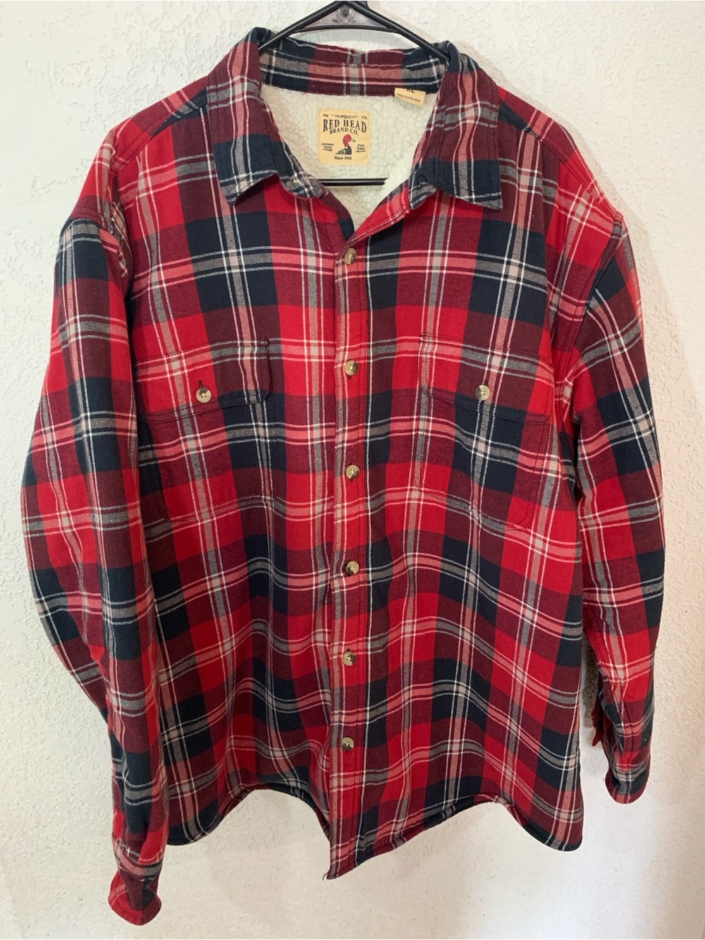 RedHead Red & Black Plaid Sherpa-Lined Casual Button-Down Shirt